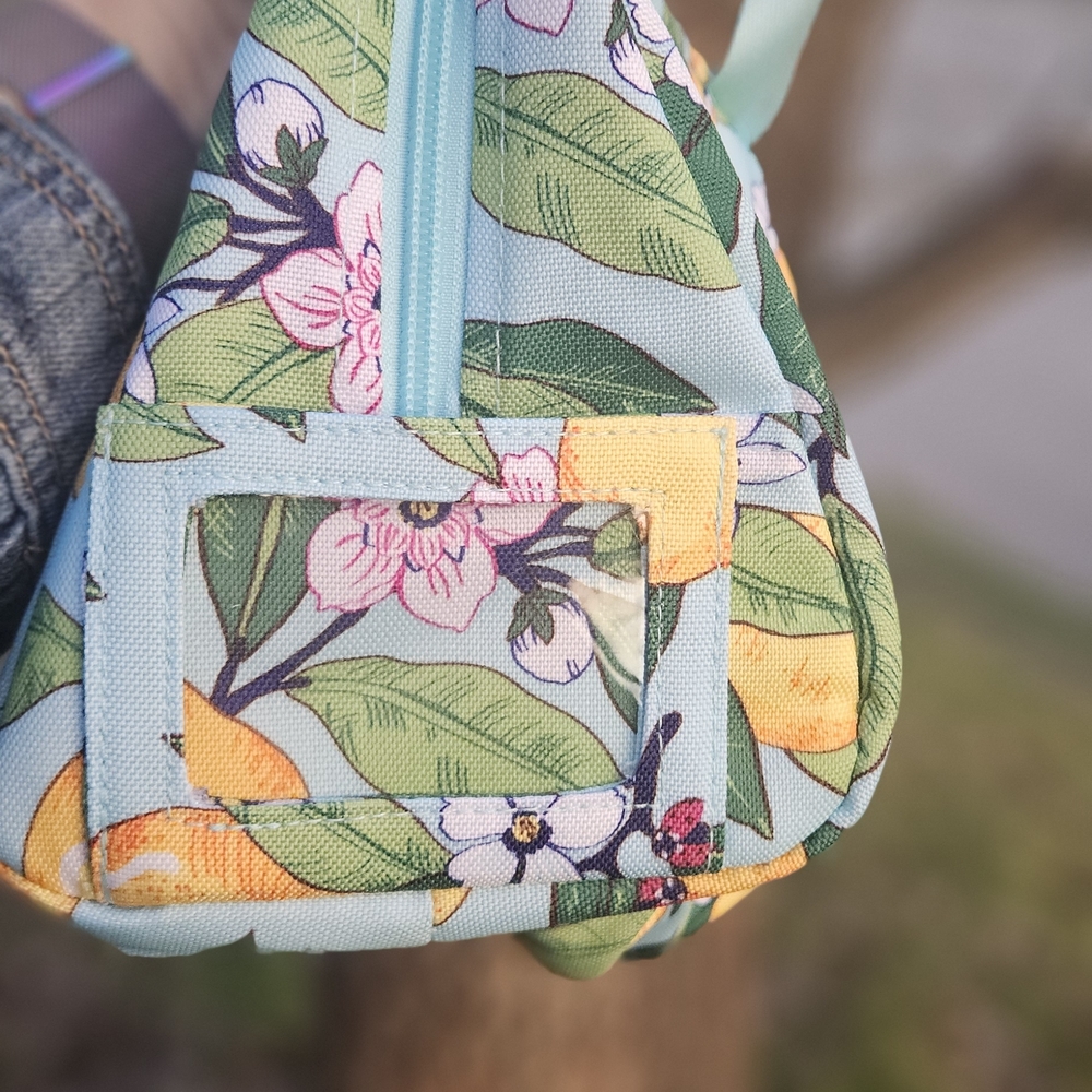 Vera Bradley Lemon Floral Insulated Lunch Bag Cooler Tote Blue Yellow